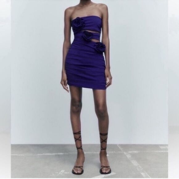 Zara Strapless Purple/Blue Dress(Size Large) - Picture 3 of 9